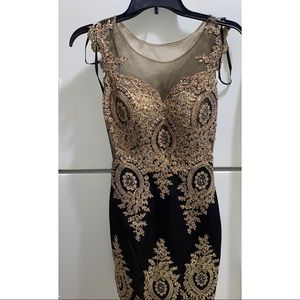 Promgirl black and gold beaded dress